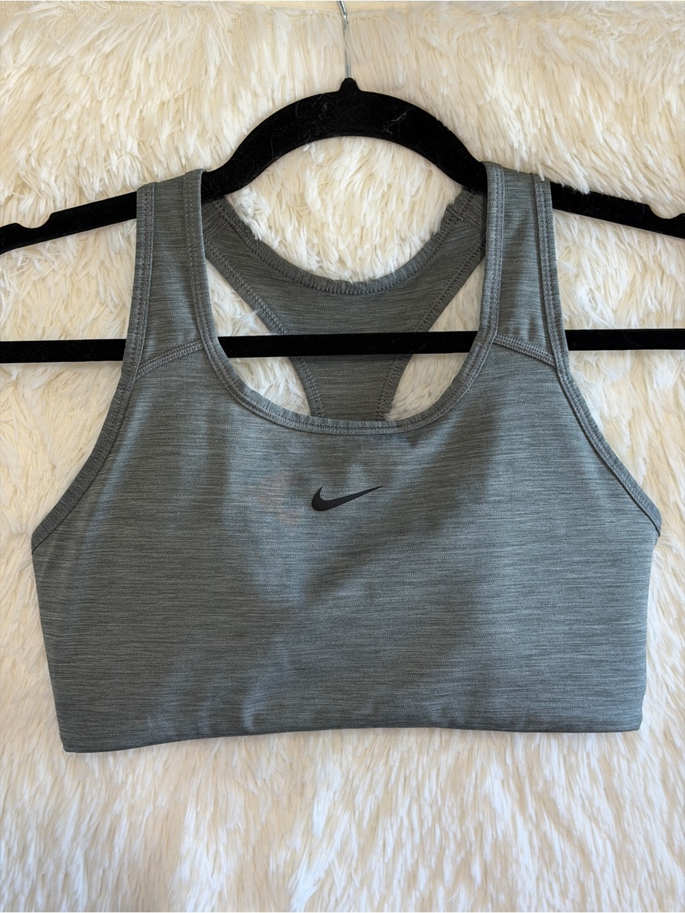 Nike Womens Dri-Fit Racerback Sports Bra Size M Grey Gym Swoosh Logo Activewear